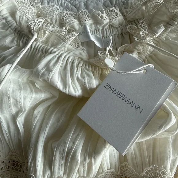 NWT Zimmermann Size 0 Ivory Cotton Lace Dress with Tie Waist - Picture 6 of 16